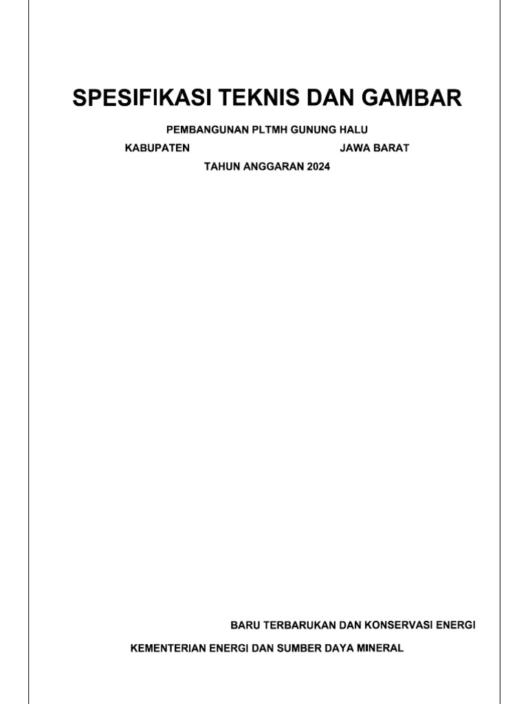 1 Spesifikasi Teknis Dan KAK PLTMH GN Halu TA 2024 | PDF