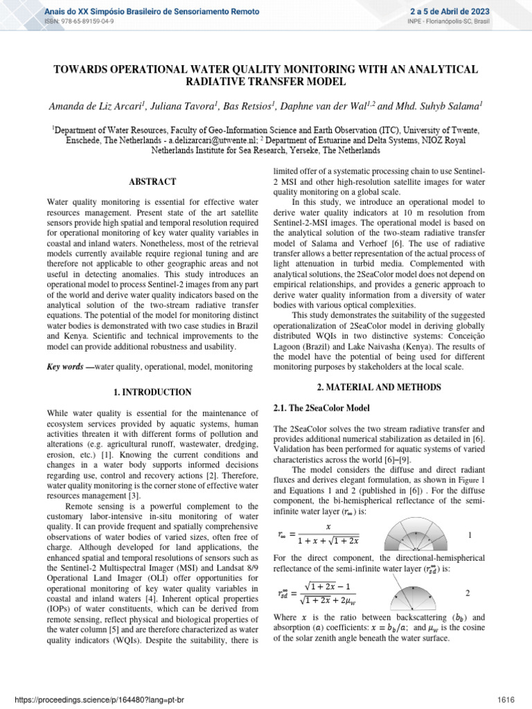 Towards Operational Water Quality Monitoring With An Analytical | PDF ...