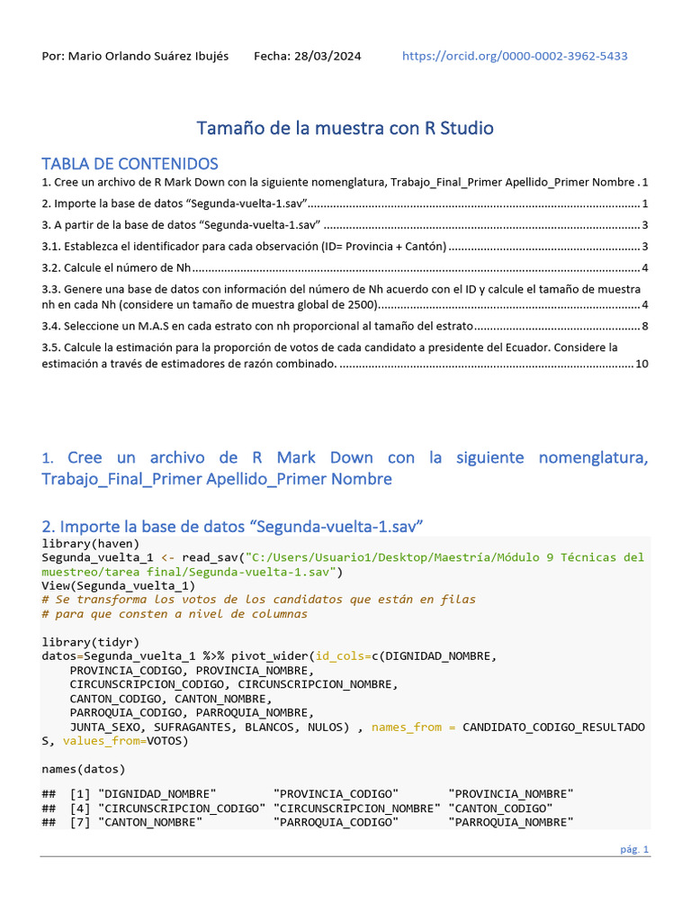 Tamaño de Muestra en R Studio | PDF
