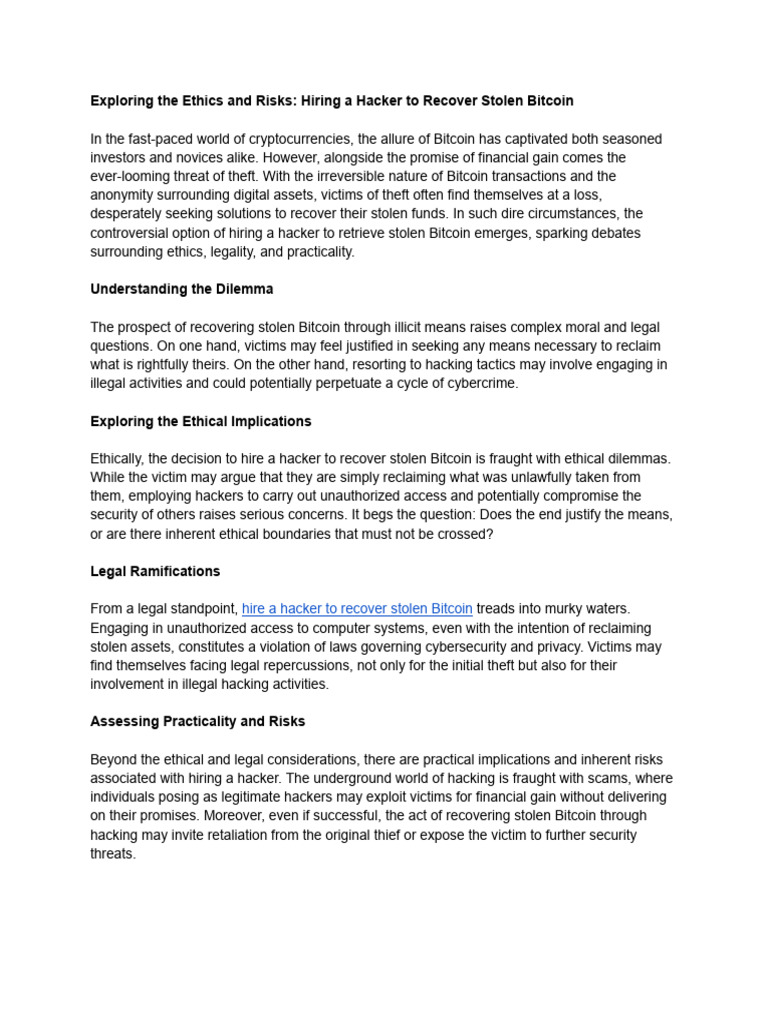 Hire A Hacker Stolen Bitcoin | PDF | Security Hacker | Computer Security