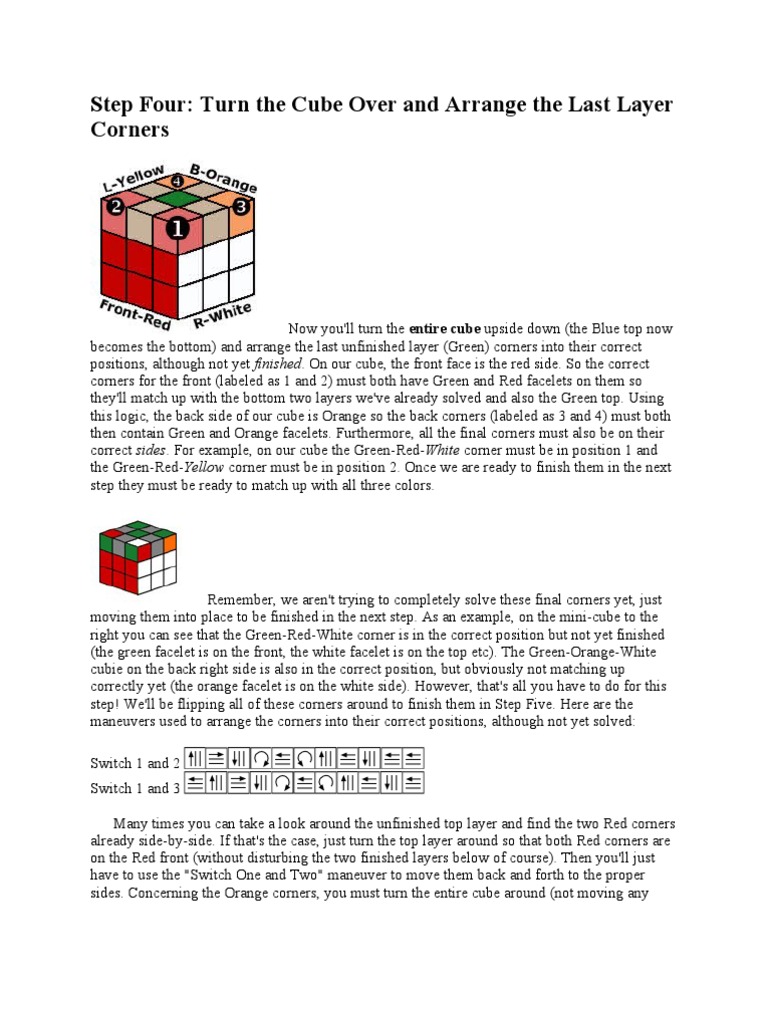 Step Four: Turn The Cube Over and Arrange The Last Layer Corners | PDF ...