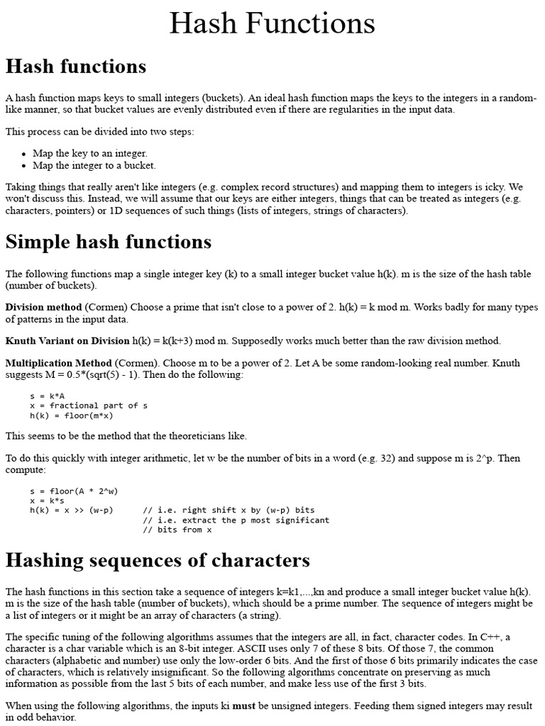 Hash Functions | PDF | Arithmetic | Theoretical Computer Science