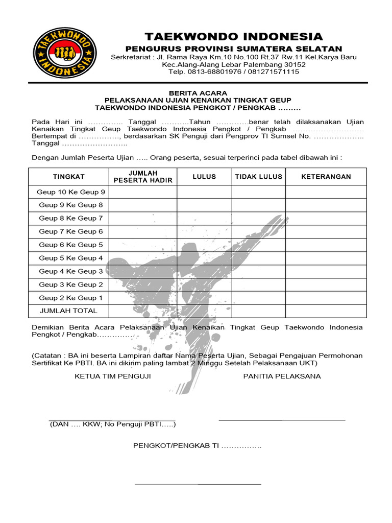 Ujian Kenaikan Tingkat Geup Taekwondo | PDF