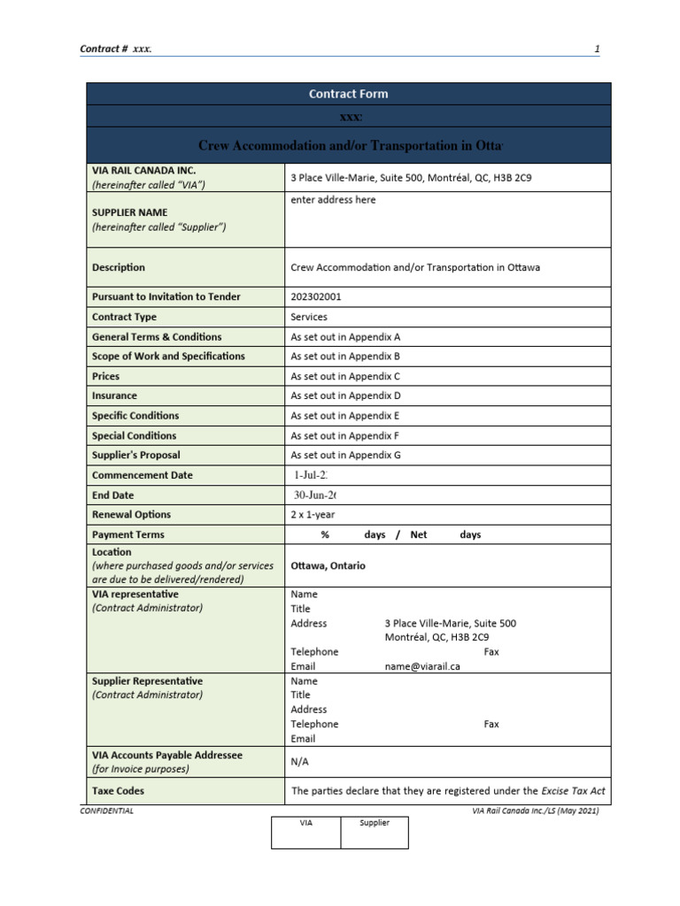 Via Rail - Contract Template - ENG | PDF | Indemnity | Breach Of Contract