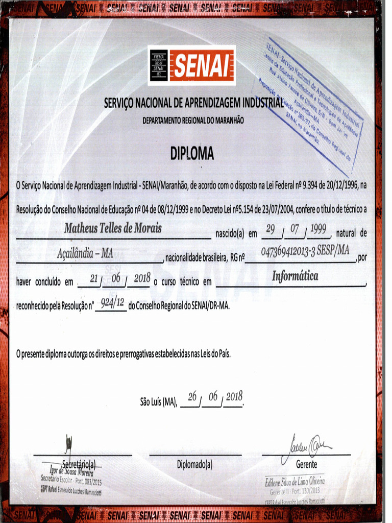 7 Certificado Curso Tecnico Em Informatica Pdf