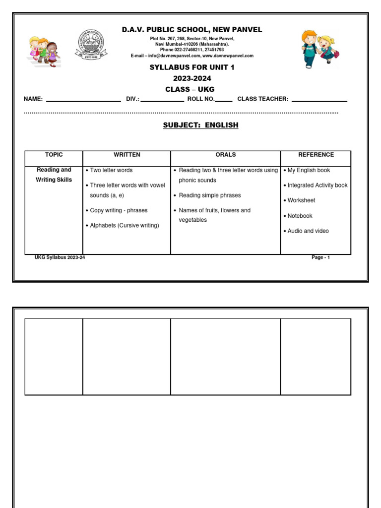 UKG Syllabus Overview 2023-24 | PDF | English Language | Linguistics