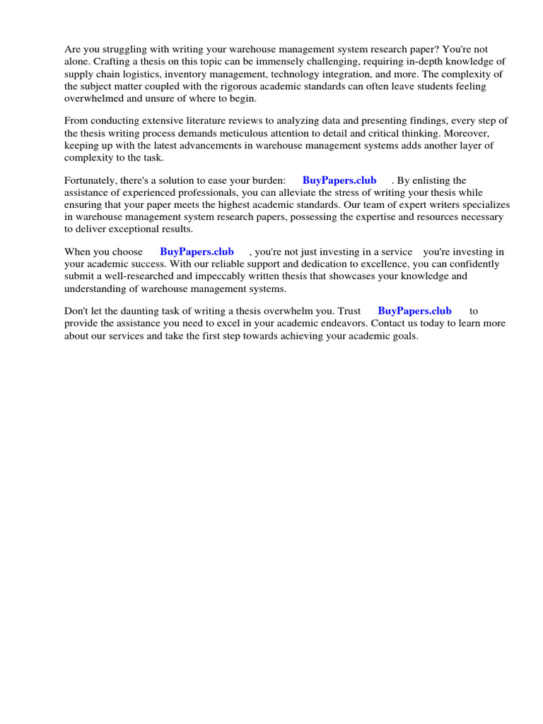 Warehouse Management System Research Papers PDF Warehouse Logistics