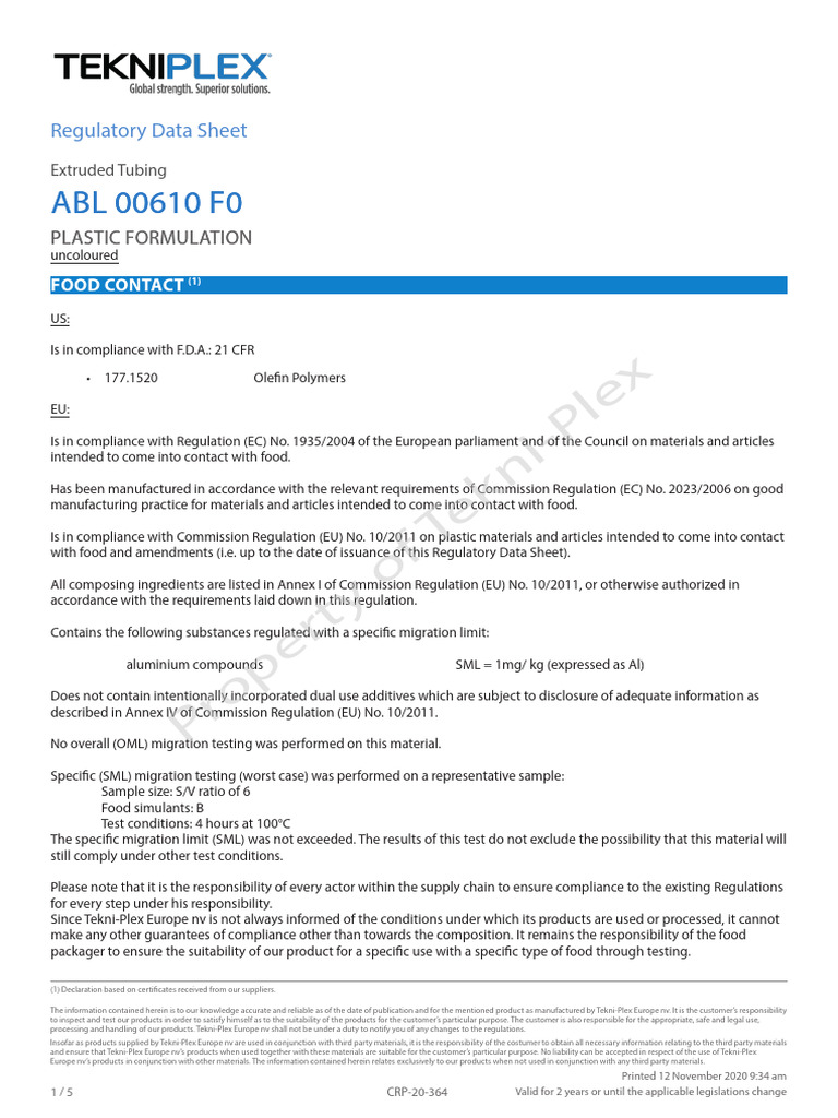 Tekni-Plex Europe Regulatory Compliance | PDF | Materials
