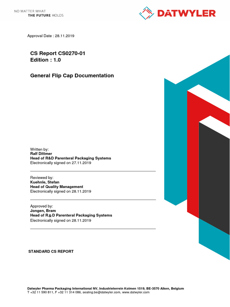 Datwyler Flip Cap Documentation Report | PDF | Nickel | Sterilization ...