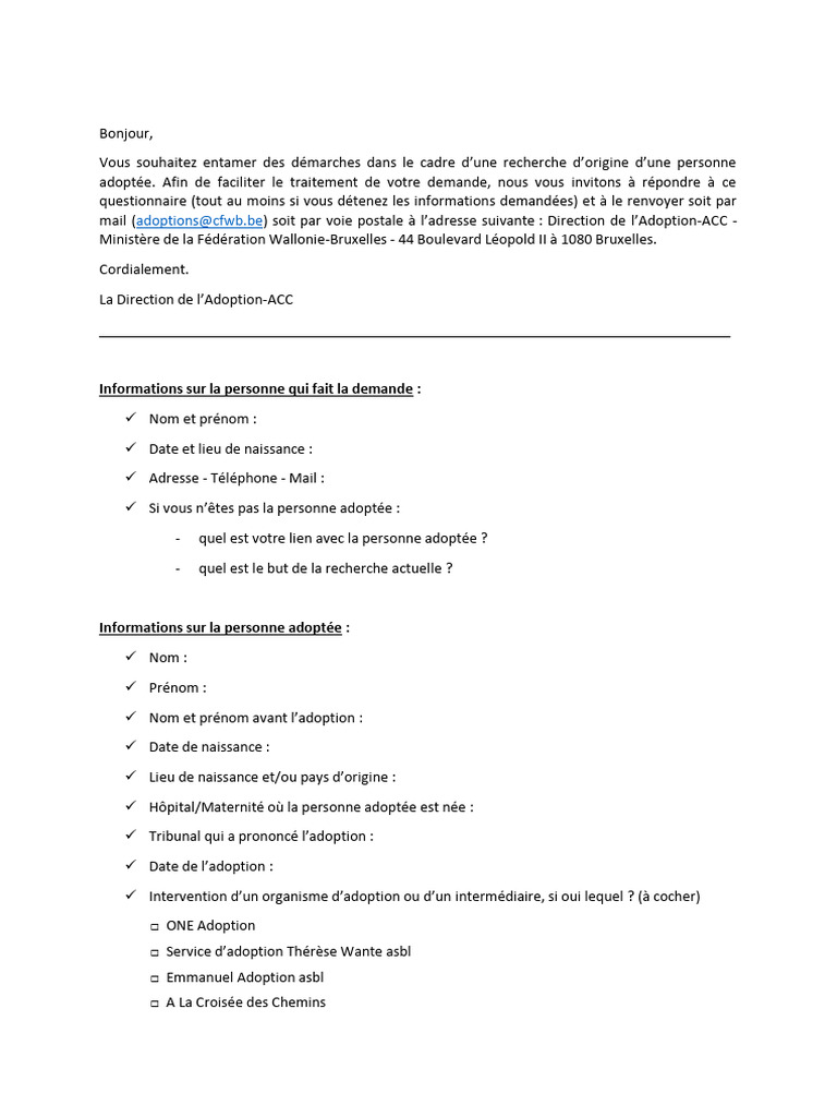 Demande de recherche d'origine adoptive | PDF | Certificat de naissance