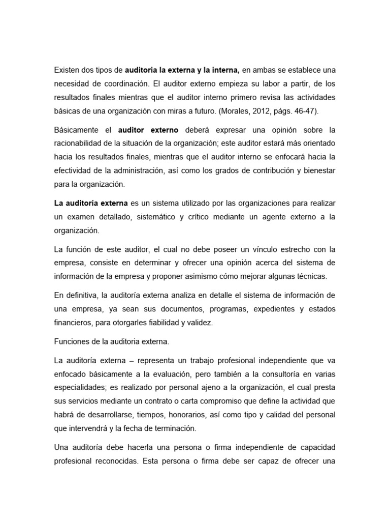 Tipos y Funciones de la Auditoría Externa | PDF