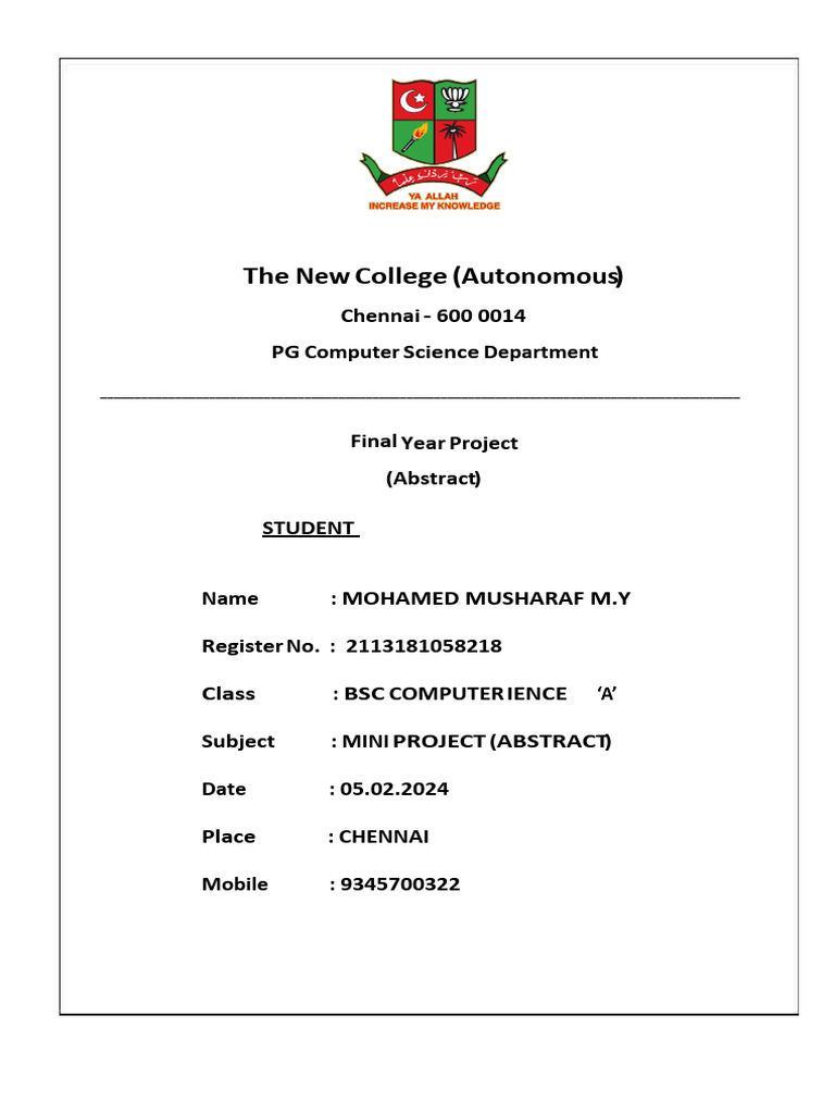 Mini Project Abstract of JAZIM | PDF
