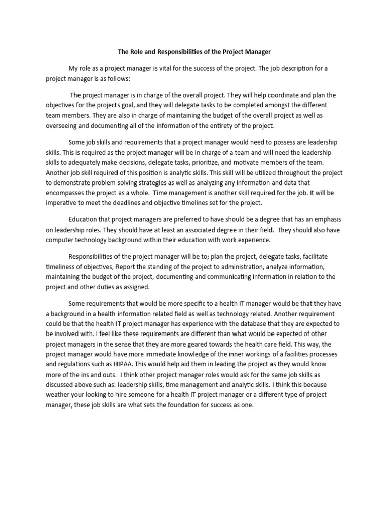 The Role and Responsibilities of The Project Manager | PDF | Leadership ...
