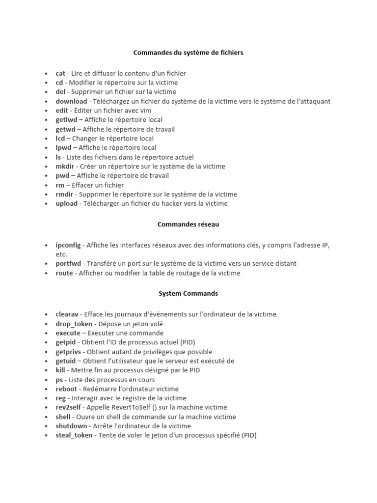 Commandes Meterpreter Essentielles | PDF | Fichier informatique ...