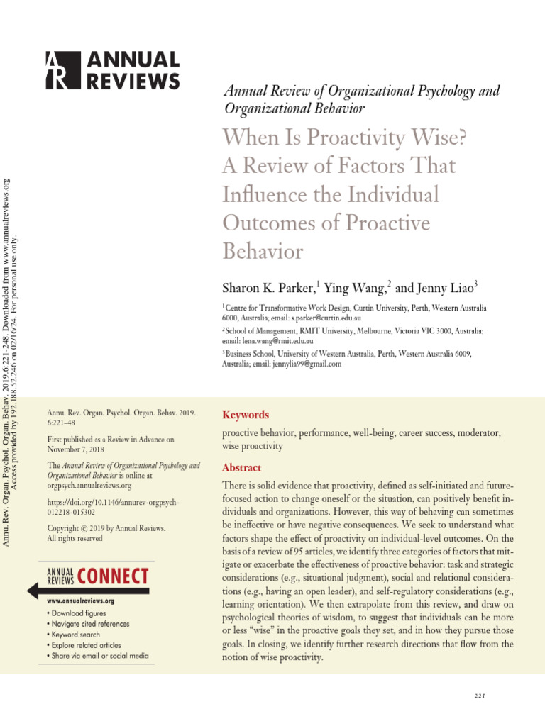 Parker Et Al 2019 When Is Proactivity Wise A Review of Factors That ...
