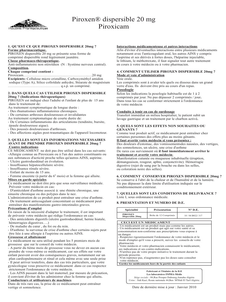 Notice Piroxen 20mg ML Sol. Inj. Im B 02 Amp. de 1ml | PDF | Asthme ...
