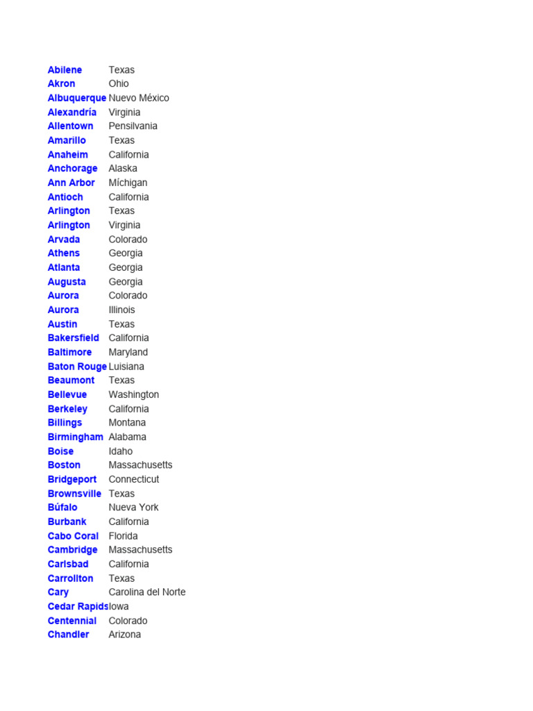 Lista de ciudades en Estados Unidos | PDF