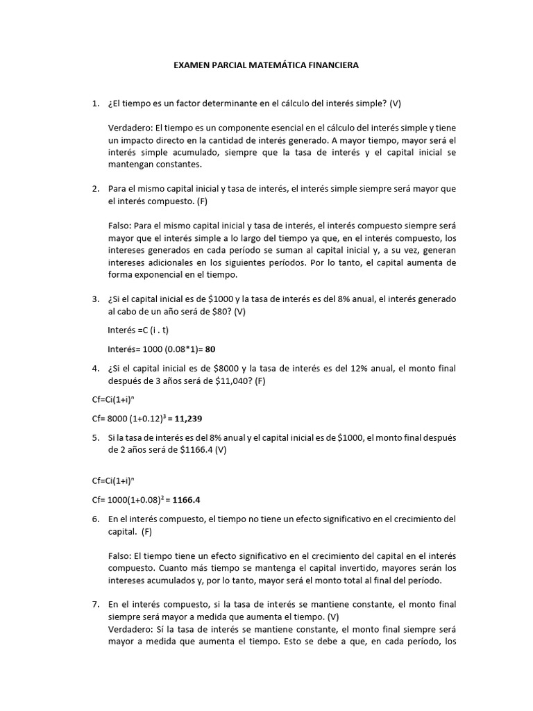 Examen Parcial de Matemática Financiera | PDF | Inflación | Moneda