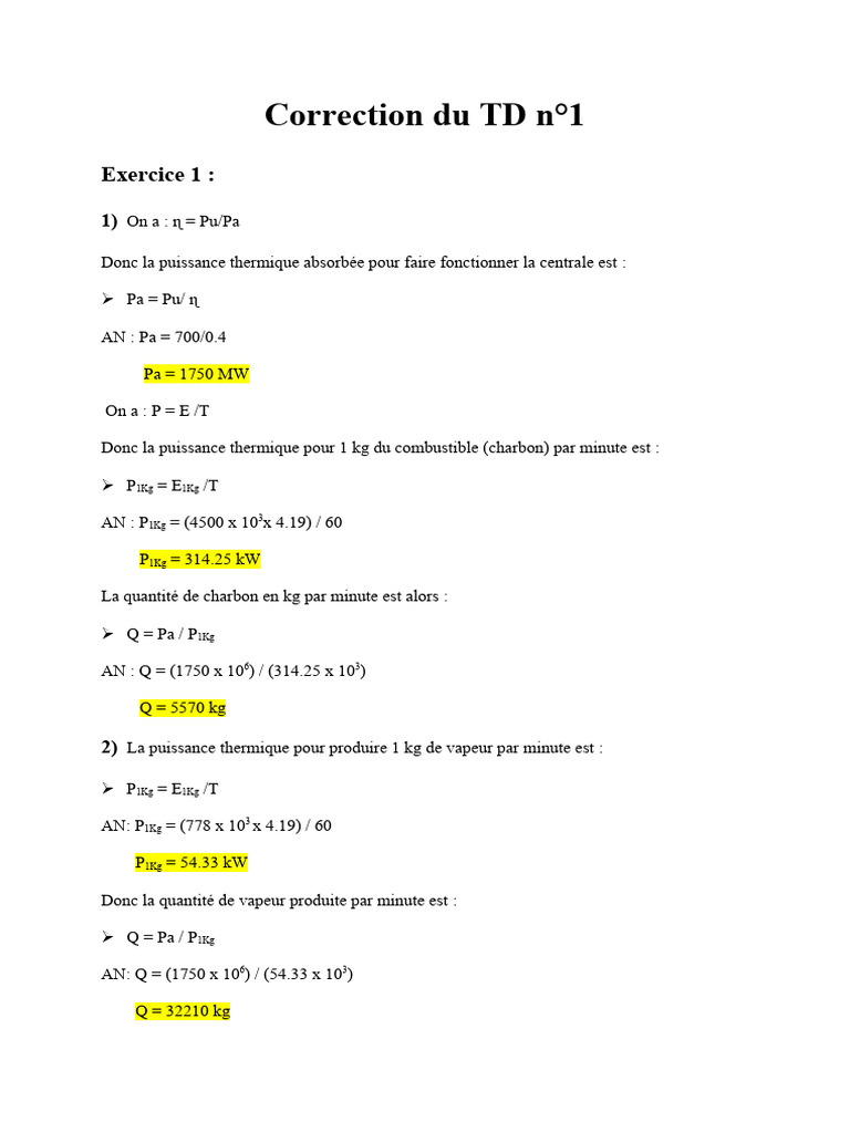 Correction TD n°1 - Énergie et Puissance | PDF | Technologie ...