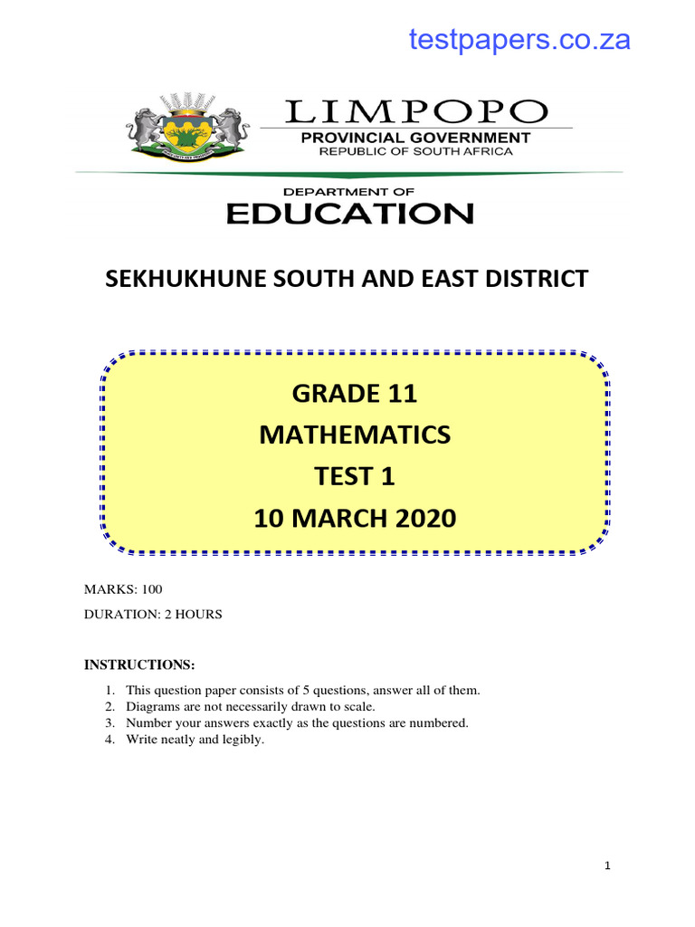 Grade 11 Maths Test March 2020 | PDF | Circle | Mathematics