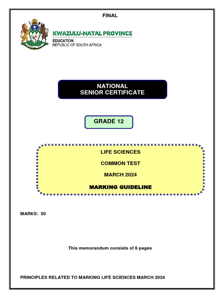 Life Sciences Grade 12 March 2024 Marking Guidelines Final | PDF