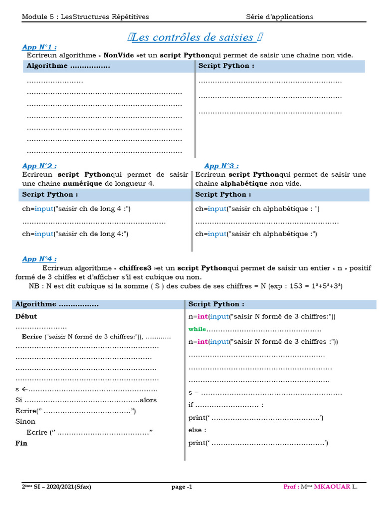 Algorithmes et Scripts Python de Saisie | PDF | Programmation ...