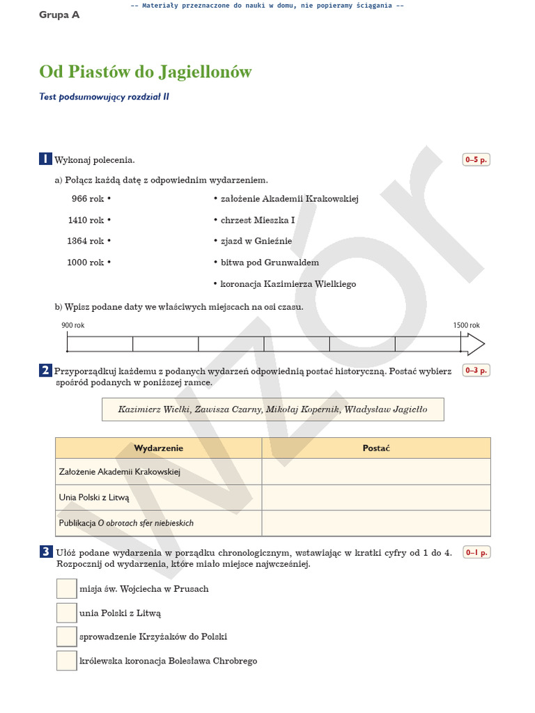 Historia Klasa 4 Wczoraj I Dziś Sprawdziany Chomikuj Wczoraj I Dziś - Klasa 4 - Dział 2 - Sprawdzian | PDF