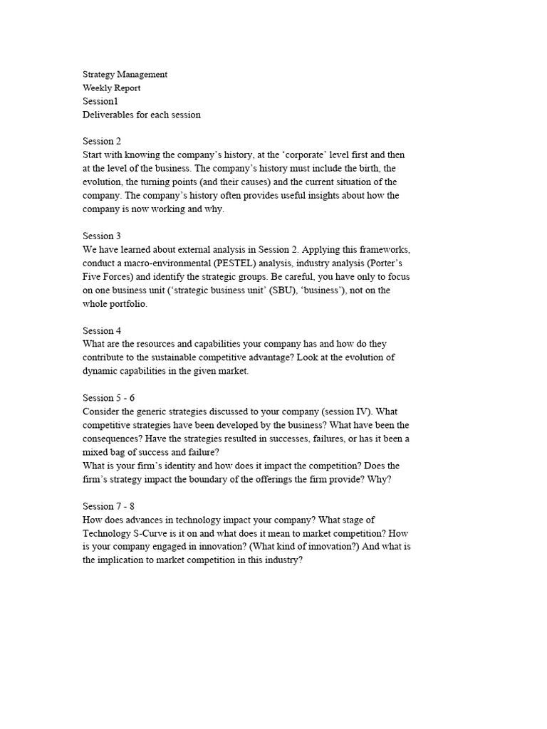 Weekly Strategy Management Report | PDF