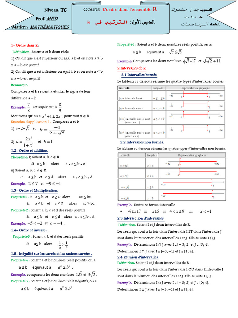 Intervalles et Ordre dans R | PDF | Intervalle (mathématiques ...
