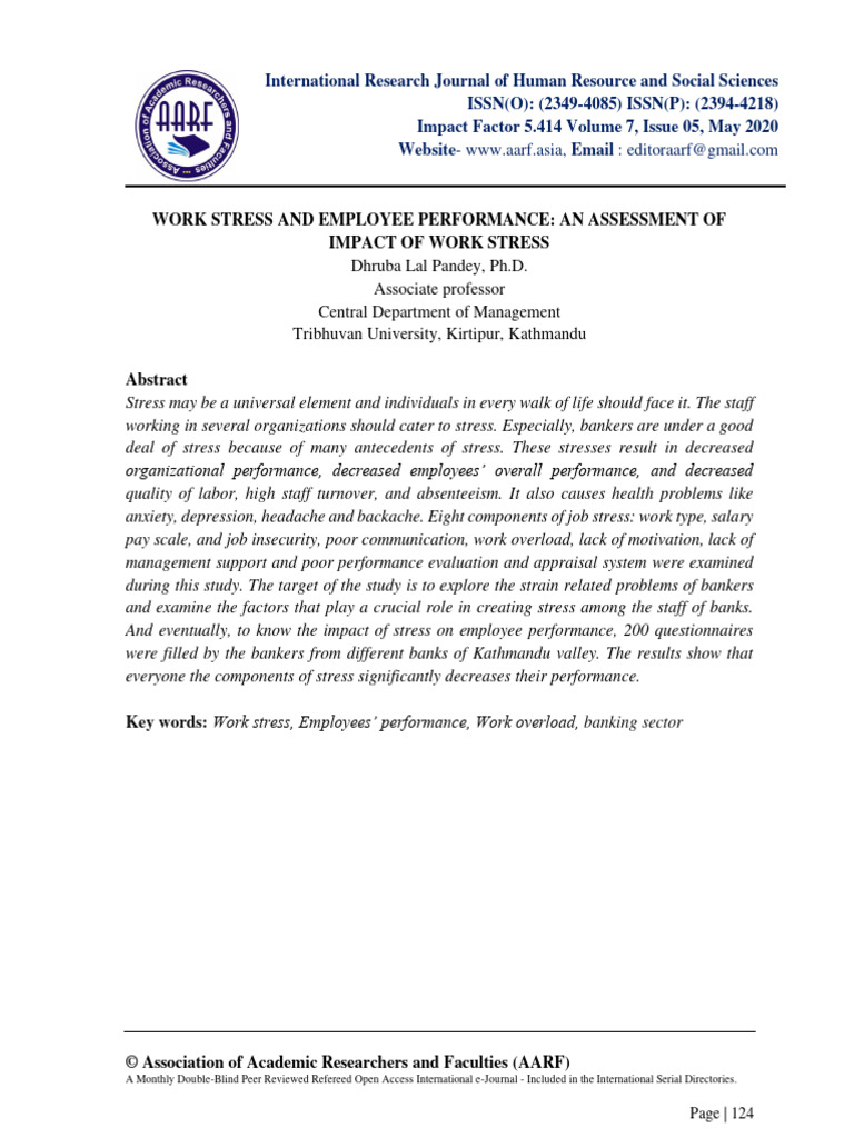 Impact of Work Stress on Bankers' Performance | PDF | Occupational ...