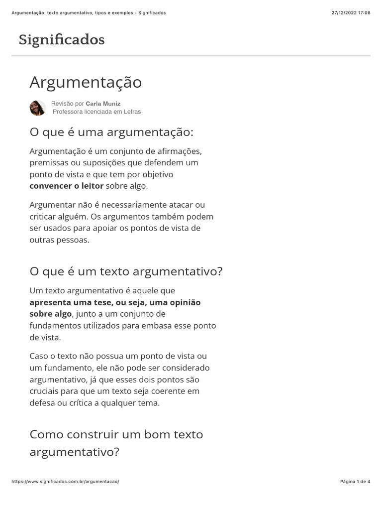 Tipos e Exemplos de Argumentação | PDF | Argumento | Revisão