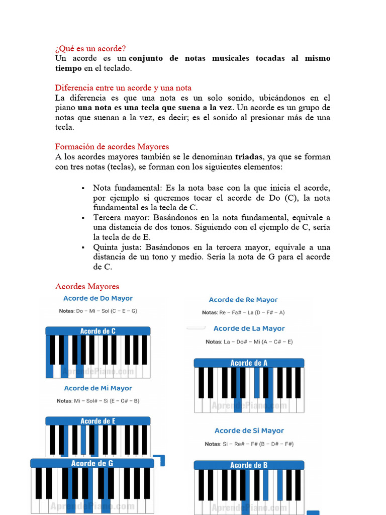 Guía Básica de Acordes para Piano | PDF | Acorde (Música) | Notación ...
