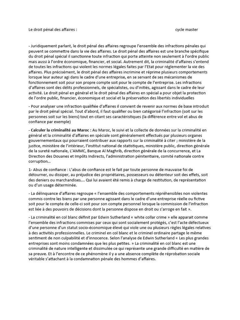 Droit Pénal des Affaires au Maroc | PDF | Loi criminelle | Crimes