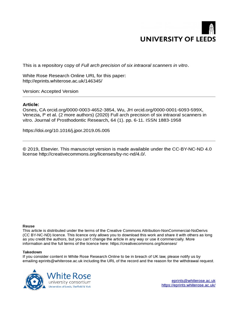 Precision of Six Intraoral Scanners | PDF | Accuracy And Precision ...