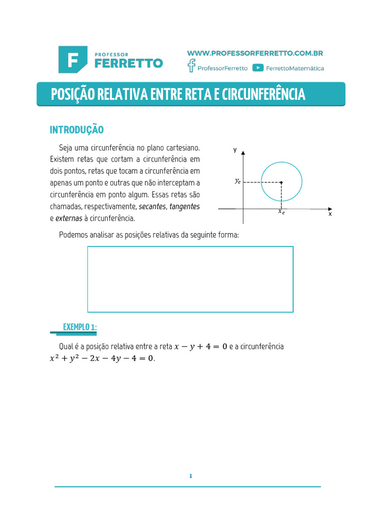 Posição Relativa Entre Reta e Circunferência - Teoria | PDF