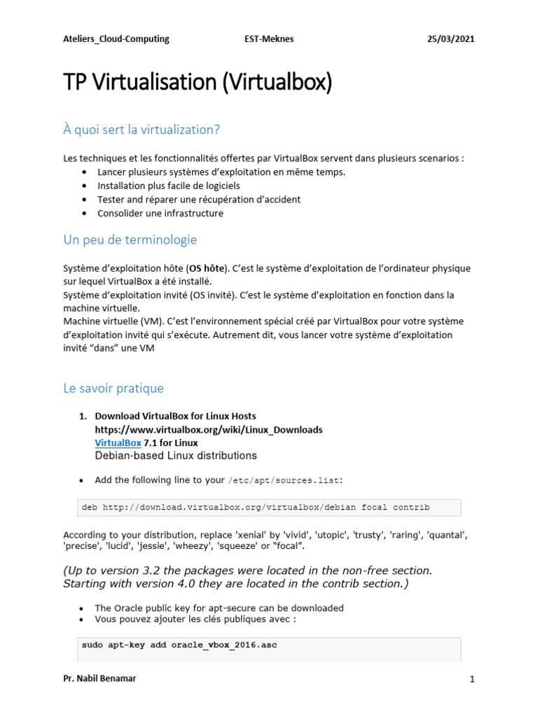TP Virtualbox 2023 | PDF | Machine virtuelle | Logiciel utilitaire