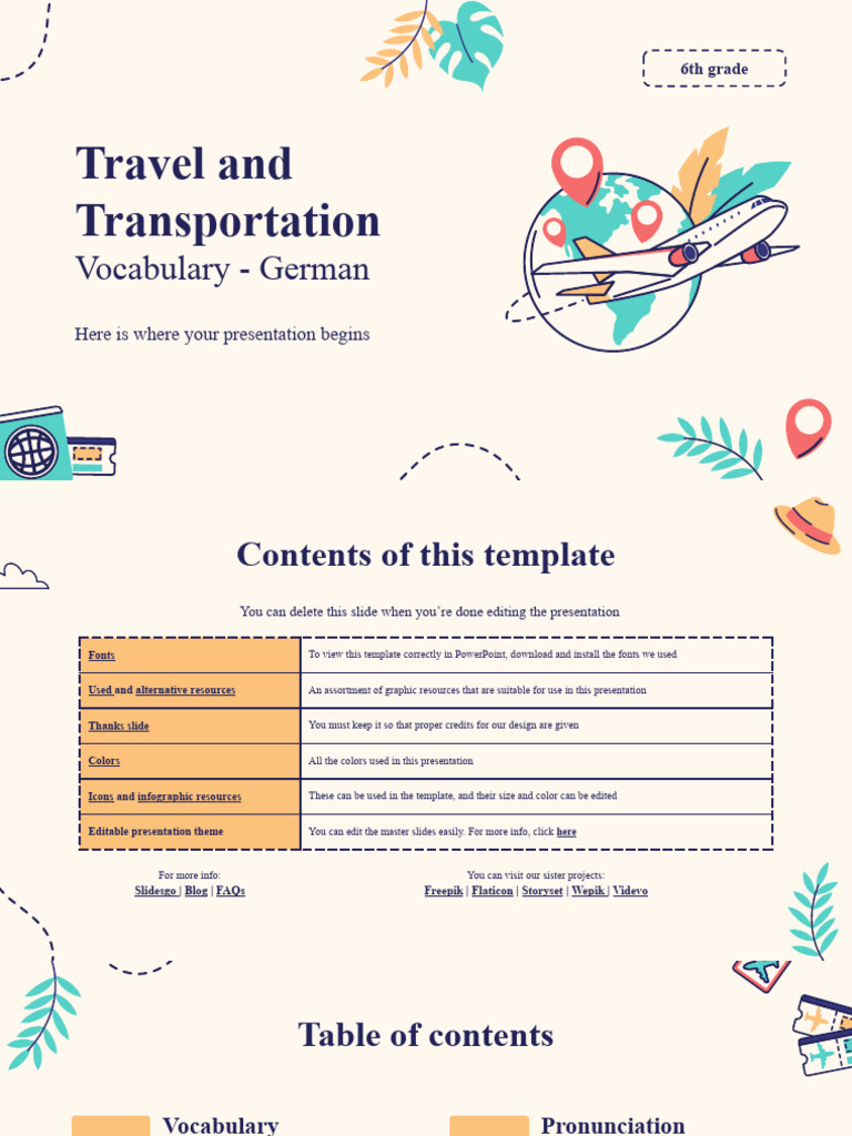 Travel and Transportation Vocabulary German 6th Grade by Slidesgo