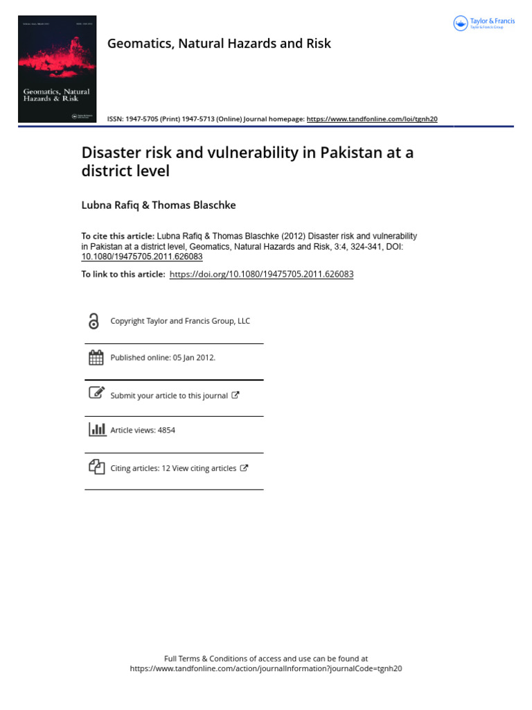 Disaster Risk and Vulnerability in Pakistan at A District Level | PDF ...