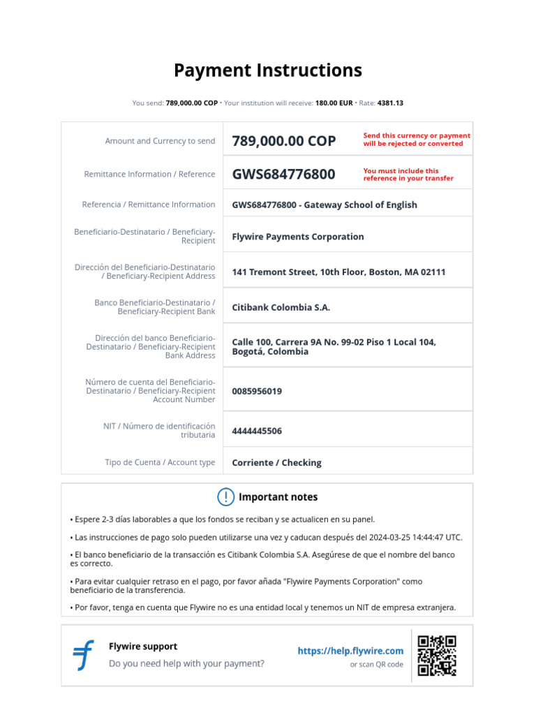 Instrucciones de Pago para Flywire | PDF | Sector privado | Dinero