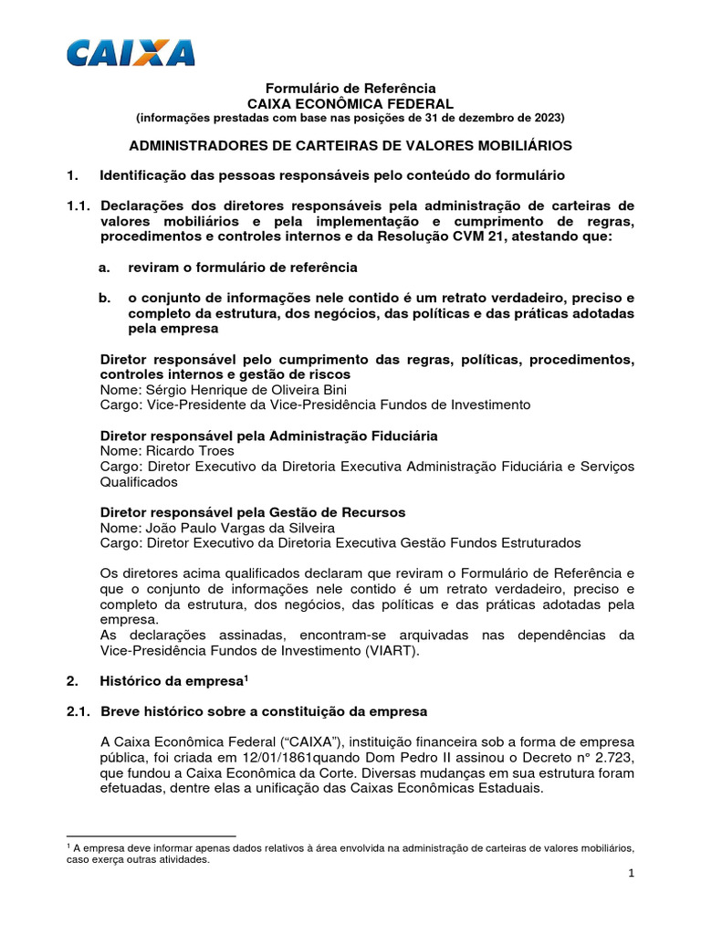 Formulário de Referência CAIXA 2023 | PDF | Conformidade regulatória ...