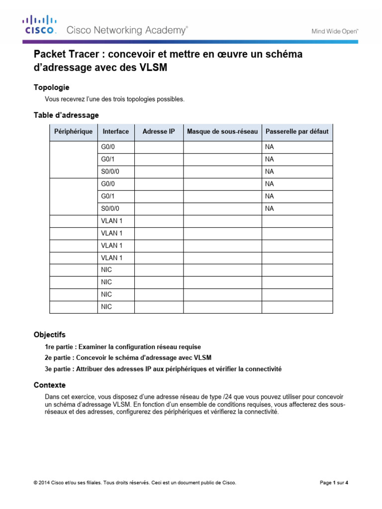 Schéma d'adressage VLSM avec Packet Tracer | PDF | Adresse IP ...