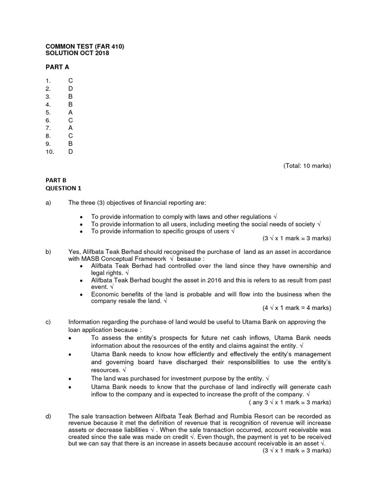 FAR 410 Common Test Solutions | PDF | Going Concern | Business