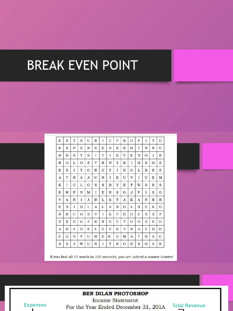 Break Even Point | PDF | Market (Economics) | Business Economics