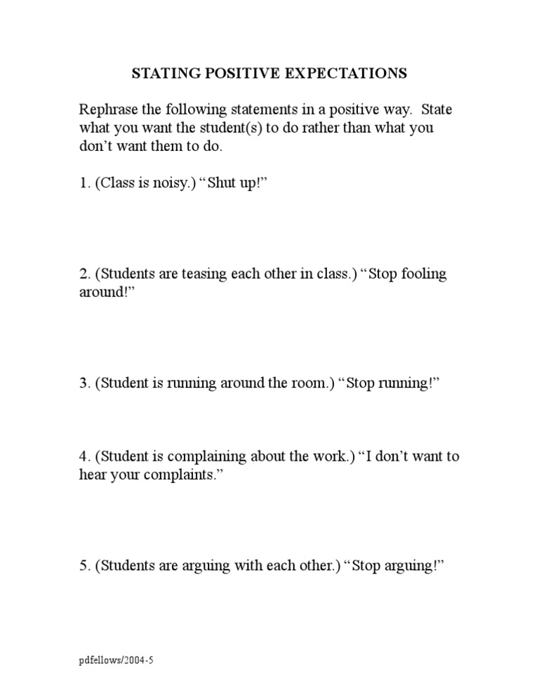 Stating Positive Expectations | PDF | Language Arts & Discipline