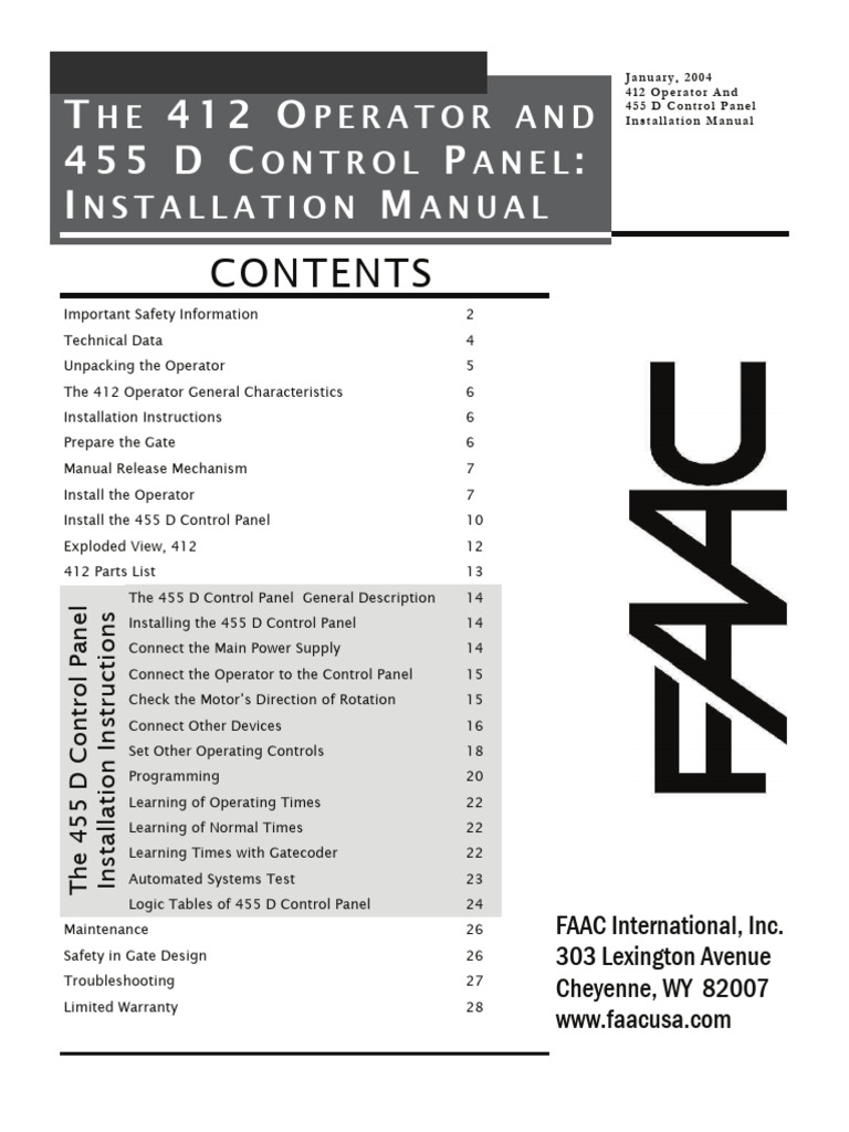FAAC 412 Operator Installation Guide | PDF | Electric Motor ...