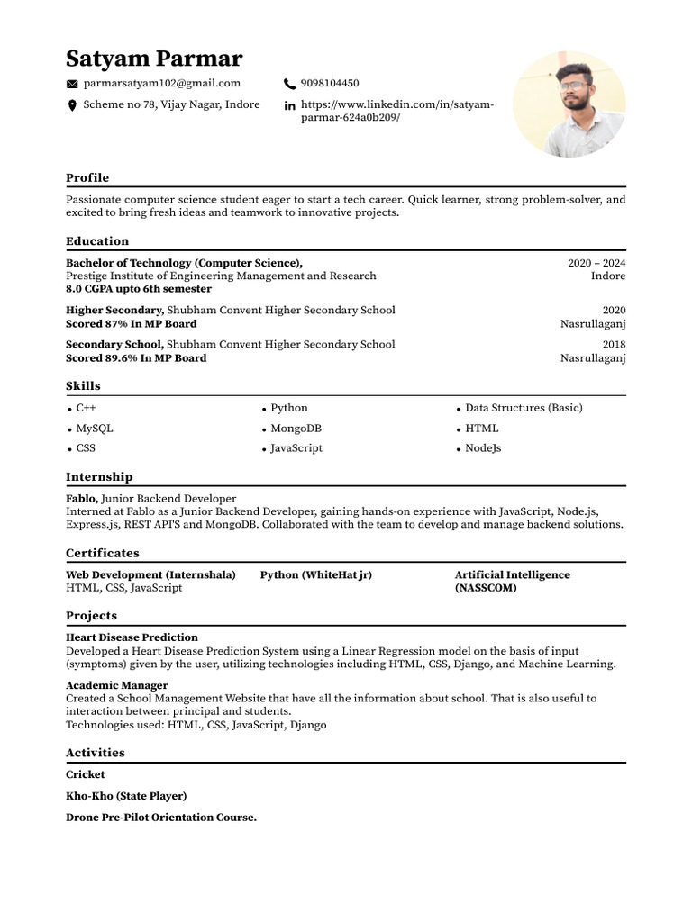 Satyam Parmar: Tech Student Profile | PDF | Business | Computers