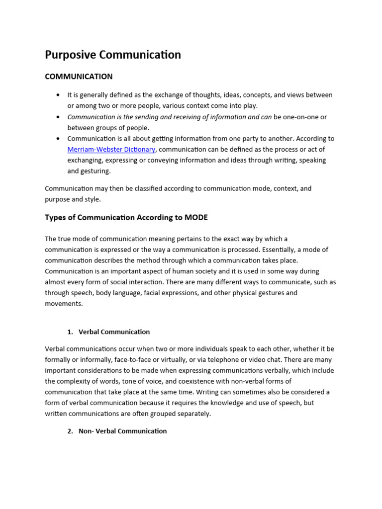 Types of Purposive Communication | PDF | Communication | Nonverbal ...