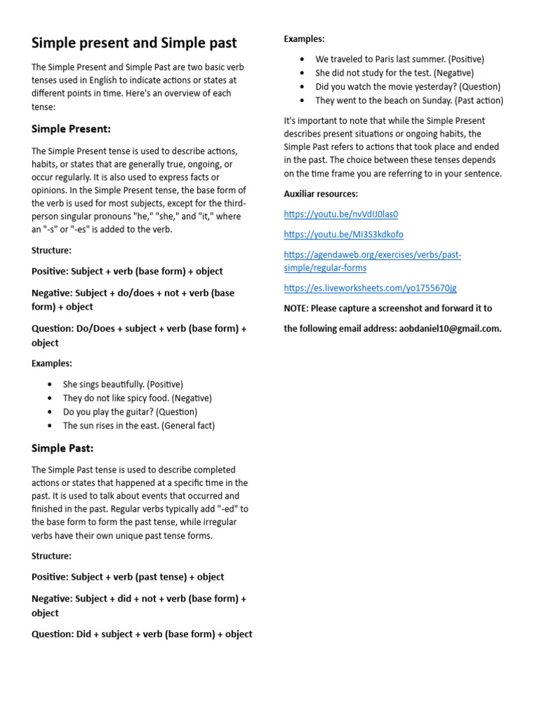 Understanding Simple Present and Past Tenses | PDF | Verb | Grammatical ...