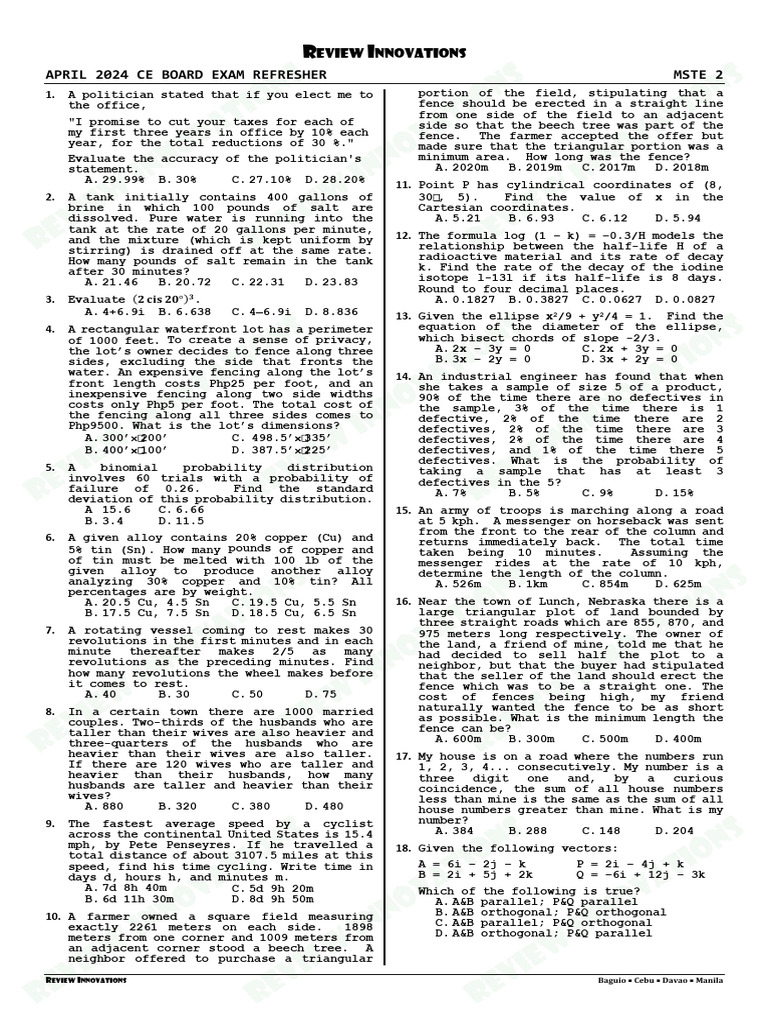 MSTE 2024 Exam Review Solutions | PDF | Tin | Radioactive Decay
