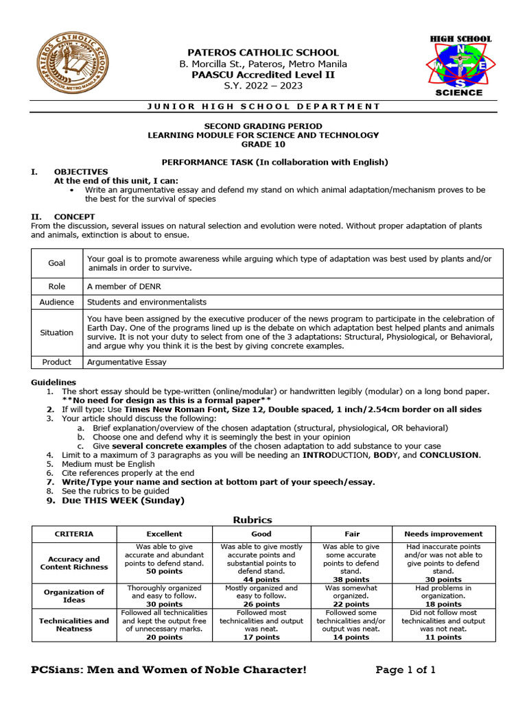 2nd Q PETA GUIDE | PDF | Adaptation | Cognition